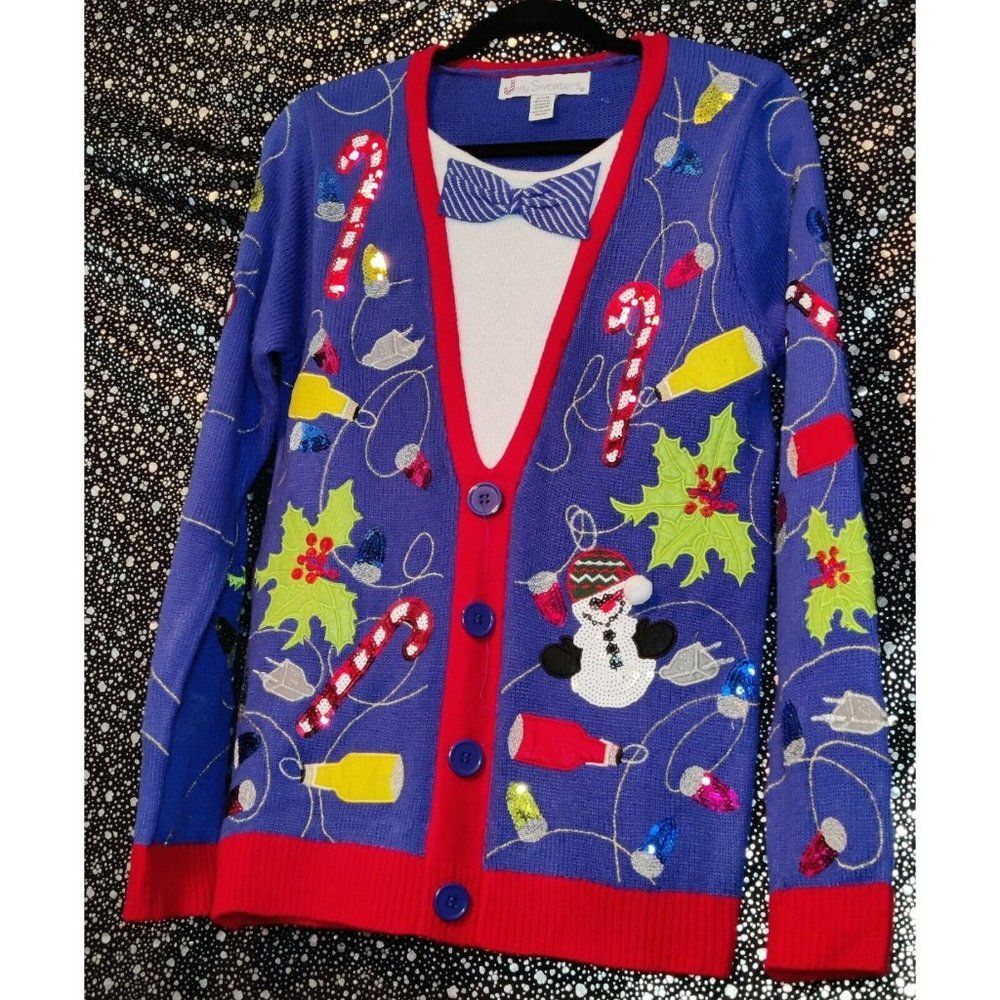 Jolly Sweaters Christmas Womens Ugly Sweater Button Up‎ Long Sleeve Size S